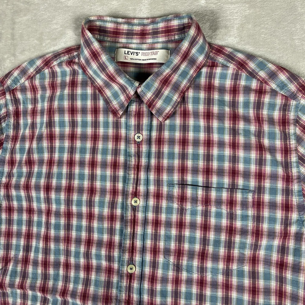 Levis Red Tab Shirt‎ Mens Large Multicolor Plaid Cotton Short Sleeve Button Up